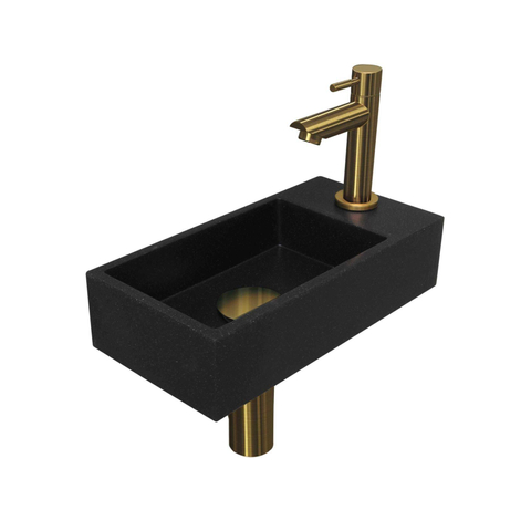 Ink Versus pack lave-mains – 36 x 18 x 9 cm – quartz noir – perçage à droite – robinet doré mat SW439766
