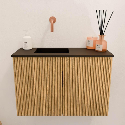 Mondiaz JOYA 60cm toiletmeubel - kleur Oak - Wastafel FAYE positie Links Zonder kraangat kleur Urban. SW1426190