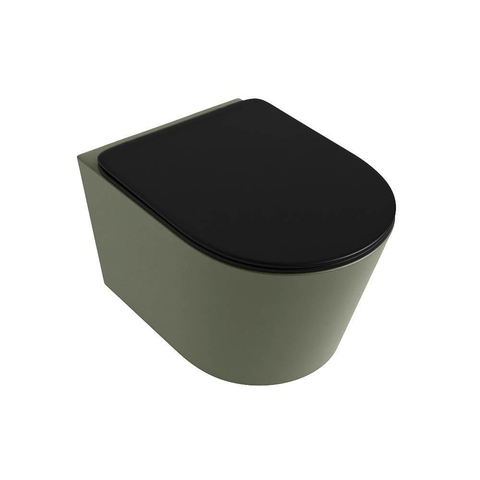 Mondiaz LAVIE hangtoilet – spoelrandloos – 36 x 53 cm – met softclose zitting – Army (groen), zitting Urban (zwart) SW1208739