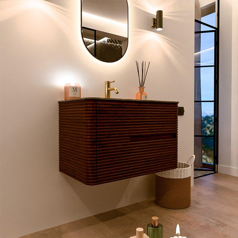 Mondiaz CIRO-DLUX Meuble de salle de bains - 80x45x50cm - Vasque en solid surface Oza - 1 lavabo au milieu - 1 trou de robinet - 2 tiroirs - Ruby SW1532119