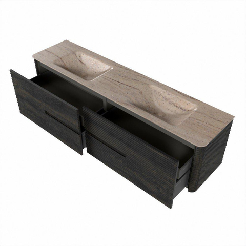 Mondiaz CIRO-DLUX Badkamermeubelset - 190x45x50cm - Solid surface wastafel Saba - 2 wasbak Dubbel - zonder kraangaten - 4 lades - Shadow SW1532735