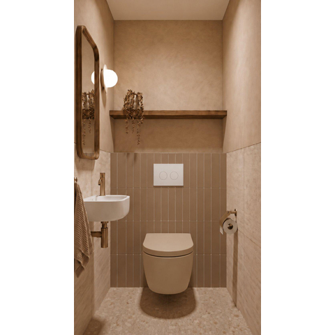 QeramiQ Dely Toiletset - Geberit UP100 inbouwreservoir - witte bedieningsplaat - softclose toilet zitting - 35mm - mat beige SW1236524