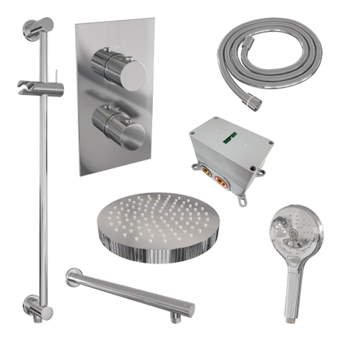 BRAUER Stripe Douche de tête thermostatique encastrable - 3 voies - rectangulaire - SET 22 - pomme de douche 25cm - bras mural droit - douchette 3 positions - flexible de douche - barre coulissante intégrée - chrome SW1434759