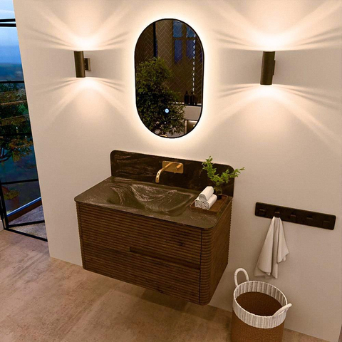 Mondiaz CIRO-DLUX Badkamermeubelset - 90x45x50cm - Solid surface wastafel Lava - 1 wasbak Midden - zonder kraangaten - 2 lades - Dusk SW1533020