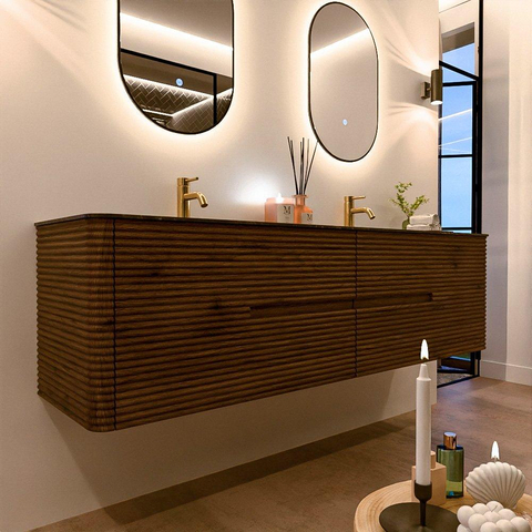 Mondiaz CIRO-DLUX Badkamermeubelset - 180x45x50cm - Solid surface wastafel Lava - 2 wasbak Dubbel - 2 kraangaten - 4 lades - Dusk SW1533086