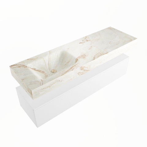 Mondiaz ALAN-DLUX Ensemble de meuble - 150cm - meuble Talc mat - 1 tiroir - Lavabo Cloud Frappe suspendu - vasque Gauche - 1 trou de robinet SW804673