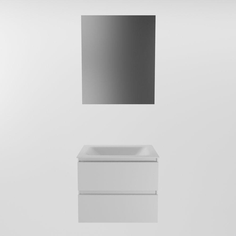 Mondiaz AIVY Ensemble de meuble - 60x45x50cm - 0 trous de robinet - 1 vasque Talc Solid surface - Centre - 2 tiroirs - avec armoire de toilette - MDF Talc SW892249