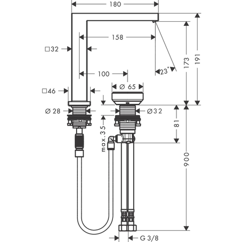 Hansgrohe Tecturis E Wastafelmengkraan - push to open plug - 15.8cm uitloop - coolstart - mat zwart SW918665