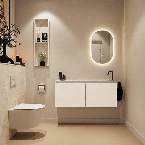 MONDIAZ TURE-DLUX Meuble WC 120 cm Talc. EDEN vasque Ostra position à droite. Avec 1 trou de robinet. SW1104672