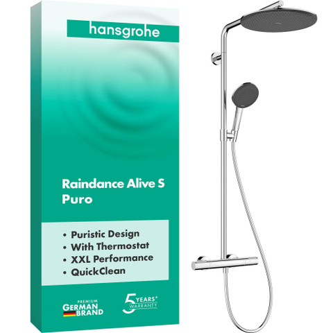 Hansgrohe Raindance alive s puro Showerpipe - 300 - 1jet - met Ecostat Element - hoogglans chroom SW1388113