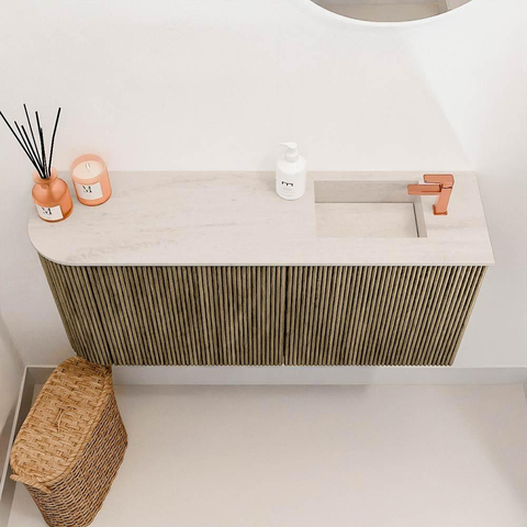 Mondiaz JOYA-DLUX 91.6cm meuble de salle de bains - arrondi gauche couleur Dusk - Vasque FAYE position Droite 1 trou de robinet couleur Meli. SW1425851