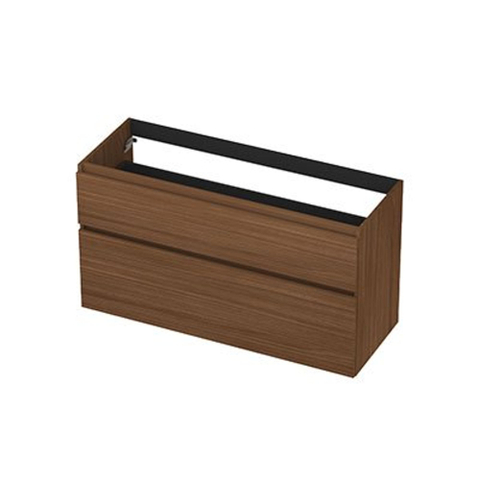 INK Wastafelonderkast - 120x45x65cm - 2 lades - greeploos - met houten keerlijst - MDF - Warm walnoot SW1238917
