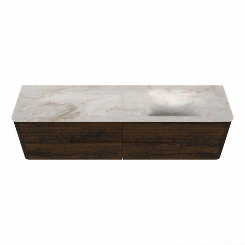 Mondiaz CIRO-DLUX Meuble de salle de bains - 180x45x50cm - Plan vasque solid surface Frappe - 1 vasque à droite - 1 trou de robinetterie - 4 tiroirs - Noyer SW1530223