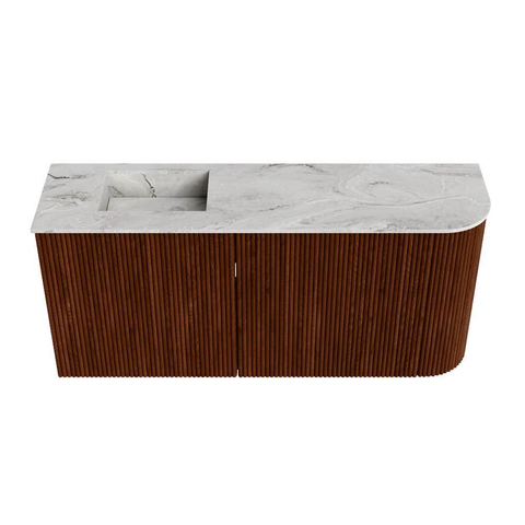 Mondiaz JOYA-DLUX Meuble de salle de bains 91,6cm - arrondi droite couleur Ruby - Vasque FAYE position Gauche Sans trou de robinet couleur Glace SW1423592