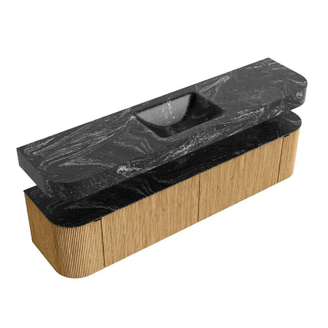 MONDIAZ THOR-DLUX Meuble de salle de bains - 190cm - arrondi gauche + droite - couleur Oak - 2 tiroirs - 2 portes - Vasque suspendue CLOUD Milieu sans trou de robinet - couleur Lava SW1466366