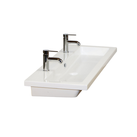 H&R Badmeubelen Djazz Wastafel - 121x45.5x4cm - 2 kraangaten - 1 wasbak - keramiek wit SW235623