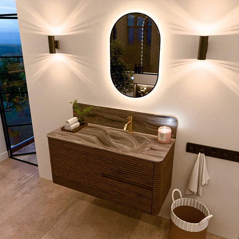 Mondiaz CIRO-DLUX Ensemble de meubles de salle de bains - 110x45x50cm - Plan vasque en solid surface Sombra - 1 vasque à droite - 1 trou de robinet - 2 tiroirs - Dusk SW1533396