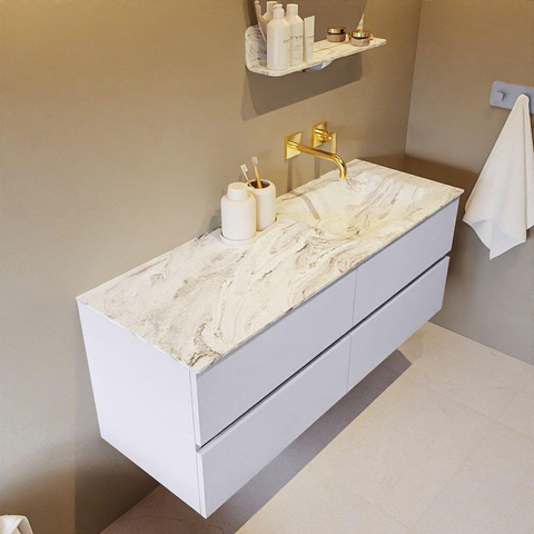 MONDIAZ VICA-DLUX Ensemble meuble de salle de bains - 130cm - meuble bas cale - 4 tiroirs - lavabo encastré cloud à droite - sans trous de robinet - version haute 60cm - glace SW1088418