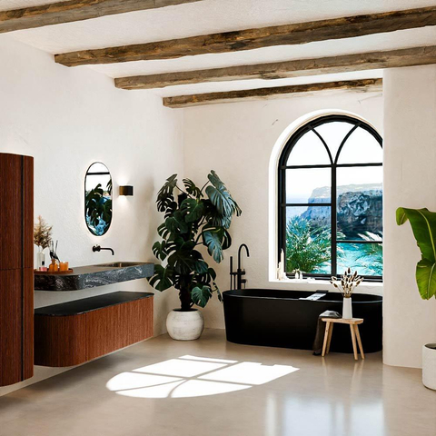 MONDIAZ THOR-DLUX 150cm badmeubel ronding links + rechts kleur Ruby met 1 lade en 2 deuren. Vrijhangende wastafel CLOUD Rechts zonder kraangat kleur Lava. SW1464548