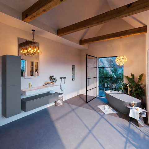 Mondiaz ALAN-DLUX Ensemble de meuble - 130cm - meuble Plata mat - 1 tiroir - Lavabo Cloud Opalo suspendu - vasque Gauche - 1 trou de robinet SW806993