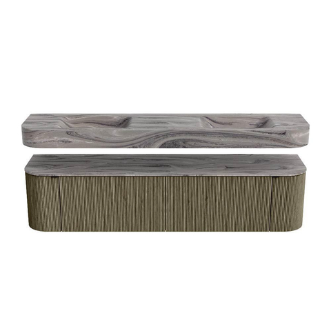 MONDIAZ THOR-DLUX Meuble de salle de bains 190cm arrondi gauche + droite couleur Shadow avec 2 tiroirs et 2 portes. Vasque suspendue CLOUD Double 2 trous de robinet couleur Sombra. SW1466634
