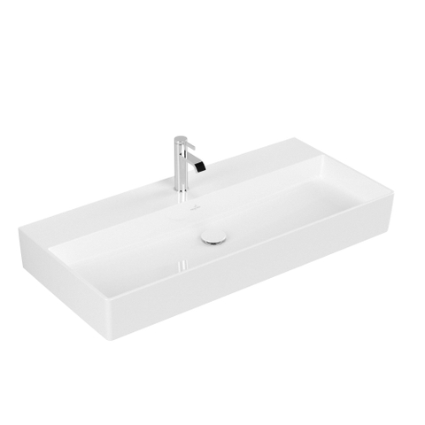 Villeroy & Boch memento 2.0 wastafel - voor handdoekhouders - 100x47cm - zonder overloop - 1 kraangat CeramicPlus - White Alpine (glans wit) SW358460