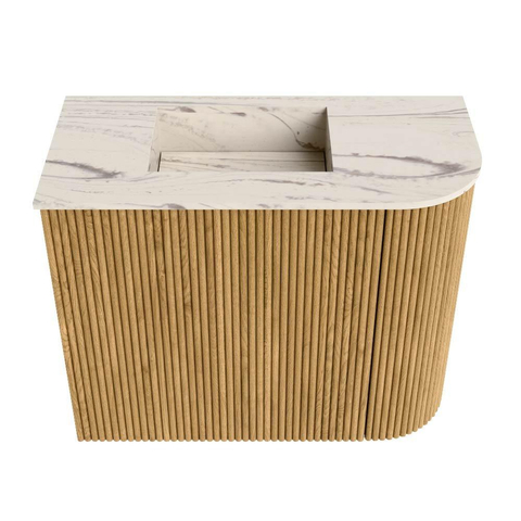 Mondiaz JOYA-DLUX 51.6cm toiletmeubel - ronding rechts kleur Oak - Wastafel FAYE positie Links Zonder kraangat kleur Nata. SW1424066