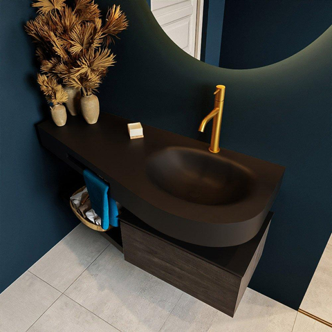 MONDIAZ RIVA Badkamermeubelset - 120x50x30cm - 1 lade - MDF Dark Brown mat - push to open - 1 kraangat - wasbak rechts - solid surface urban SW702577