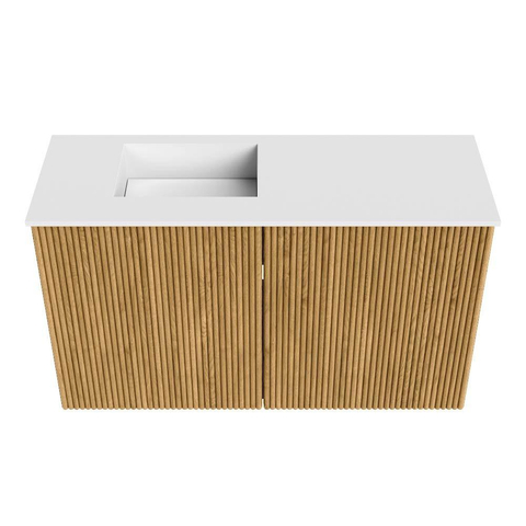 Mondiaz JOYA 70cm toiletmeubel - kleur Oak - Wastafel FAYE positie Links Zonder kraangat kleur Talc. SW1421106