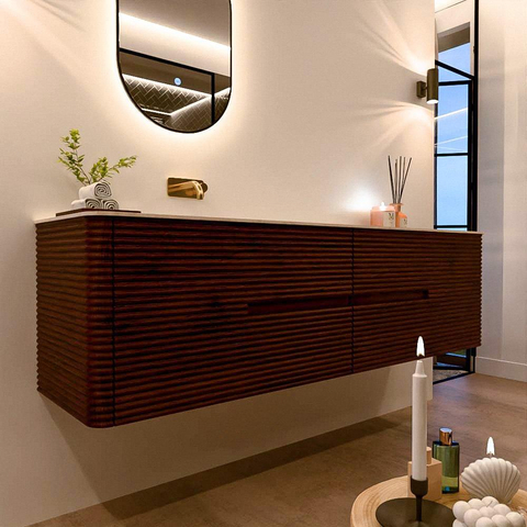 Mondiaz CIRO-DLUX Badkamermeubelset - 180x45x50cm - Solid surface wastafel Meli - 1 wasbak Links - zonder kraangaten - 4 lades - Ruby SW1531794