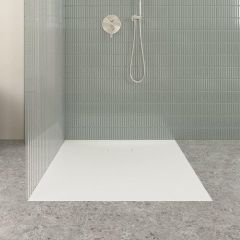 Villeroy & Boch Ecora douchebak - 100x90x3.5cm - afvoer korte zijde - stone white (wit) SW1558953