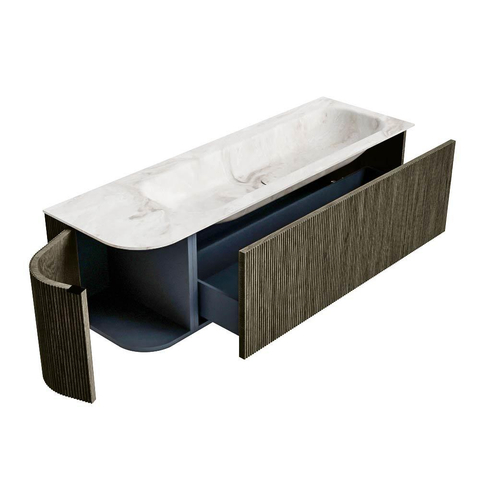 Mondiaz KURVE-DLUX Ensemble de meuble de salle de bains - 145x46x40cm - 1 tiroir - 1 porte - lavabo solid surface - droit - 2 trous de robinet - Shadow SW1414389