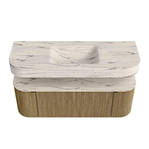 MONDIAZ THOR-DLUX 130cm meuble de salle de bains arrondi gauche + droite couleur Dusk avec 1 tiroir et 2 portes. Vasque suspendue CLOUD Milieu 1 trou de robinet couleur Nata. SW1463867