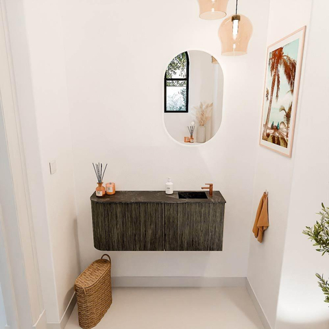 Mondiaz JOYA-DLUX Meuble de salle de bains - 101,6cm - arrondi gauche couleur Shadow - Vasque FAYE position Droite 1 trou de robinet couleur Lava SW1422980