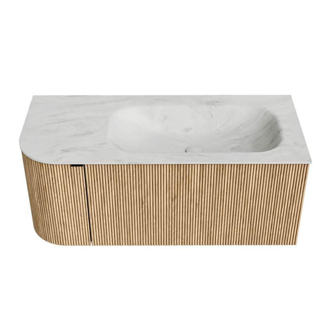 MONDIAZ KURVE-DLUX 105cm meuble de salle de bains avec module 25 L couleur chêne avec 1 tiroir et 1 porte. Lavabo BIG SMALL à droite 1 trou de robinetterie couleur Opalo. SW1137536