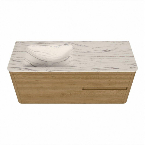Mondiaz CIRO-DLUX Badkamermeubelset - 120x45x50cm - Solid surface wastafel Nata - 1 wasbak Links - zonder kraangaten - 2 lades - Oak SW1531471