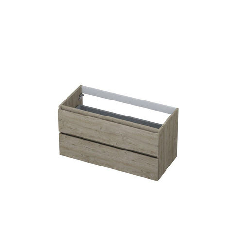 INK Wastafelonderkast - 100x45x52cm - 2 lades - greeploos - met houten keerlijst - MFC - Greige eiken SW207414