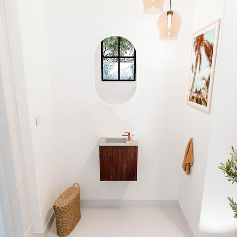 Mondiaz JOYA-DLUX 40cm toiletmeubel - kleur Ruby - Wastafel FAYE positie Links 1 kraangat kleur Glace. SW1423541