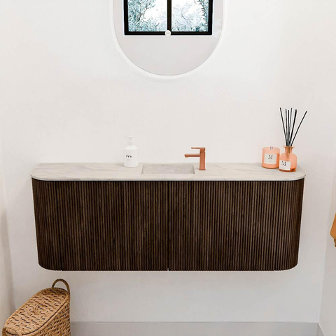 Mondiaz JOYA-DLUX 113.2cm toiletmeubel - ronding links en rechts kleur Walnut - Wastafel FAYE positie Midden 1 kraangat kleur Ostra. SW1422642