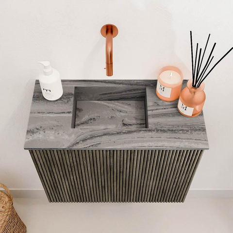 Mondiaz JOYA-DLUX 50cm toiletmeubel - kleur Shadow - Wastafel FAYE positie Links Zonder kraangat kleur Sombra. SW1425185
