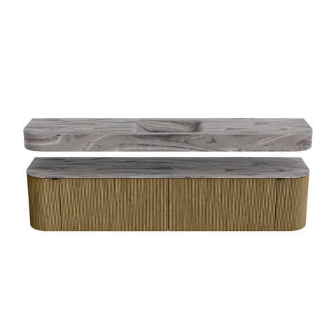 MONDIAZ THOR-DLUX 200cm meuble de salle de bains arrondi gauche + droite couleur Dusk avec 2 tiroirs et 2 portes. Vasque suspendue CLOUD Milieu sans trou de robinet couleur Sombra. SW1467277