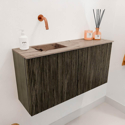 Mondiaz JOYA-DLUX 80cm toiletmeubel - kleur Shadow - Wastafel FAYE positie Links Zonder kraangat kleur Arena. SW1424799