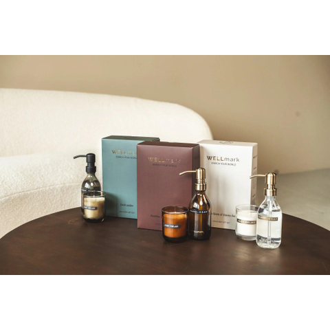 Wellmark Discover giftset - handzeep en geurkaars - bamboo - bruin glas SHOWROOMMODEL SHOW26734