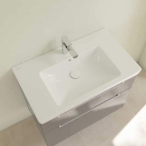 Villeroy & Boch Subway 2.0 wastafel - 80x47cm - 1 kraangat ongeslepen - met overloop - keramiek - White Alpine (glans wit) 1024064