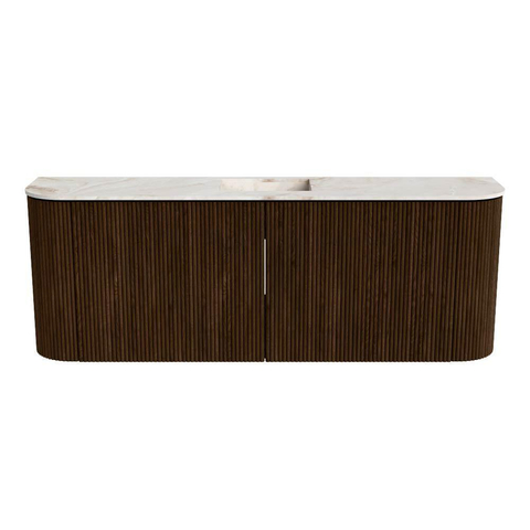 Mondiaz JOYA-DLUX 113.2cm toiletmeubel - ronding links en rechts kleur Walnut - Wastafel FAYE positie Midden Zonder kraangat kleur Frappe. SW1422355