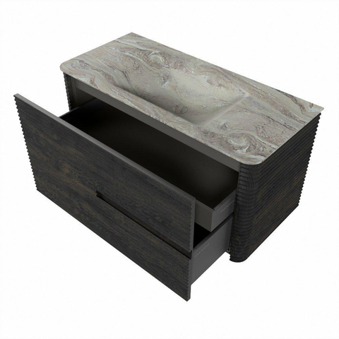 Mondiaz CIRO-DLUX Ensemble de meubles de salle de bains - 100x45x50cm - Vasque solid surface Glace - 1 vasque au milieu - 1 trou de robinetterie - 2 tiroirs - Shadow SW1532239