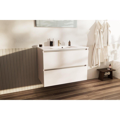 Nemo Go Ensemble de meuble - 60x65x45.5cm - 2 tiroirs - sans poignée - 1 vasque Blanc brillant - 1 trous de robinet - avec miroir - MDF standard white SW911703