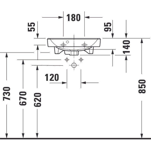 Duravit No.1 - No.1 - handwasbakje - 450mm - met overloop - 1 kraangat midden - hoogglans wit SW723812
