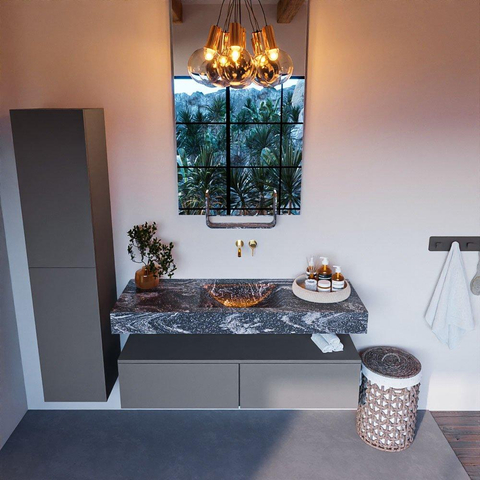 Mondiaz ALAN-DLUX Ensemble de meuble - 130cm - meuble Plata mat - 2 tiroirs - Lavabo Cloud Lava suspendu - vasque Centre - 0 trous de robinet SW808530