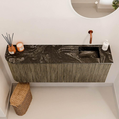 Mondiaz JOYA-DLUX Meuble de salle de bains 111.6cm - arrondi gauche couleur Dusk - Vasque FAYE position Droite Sans trou de robinet couleur Lava. SW1423275